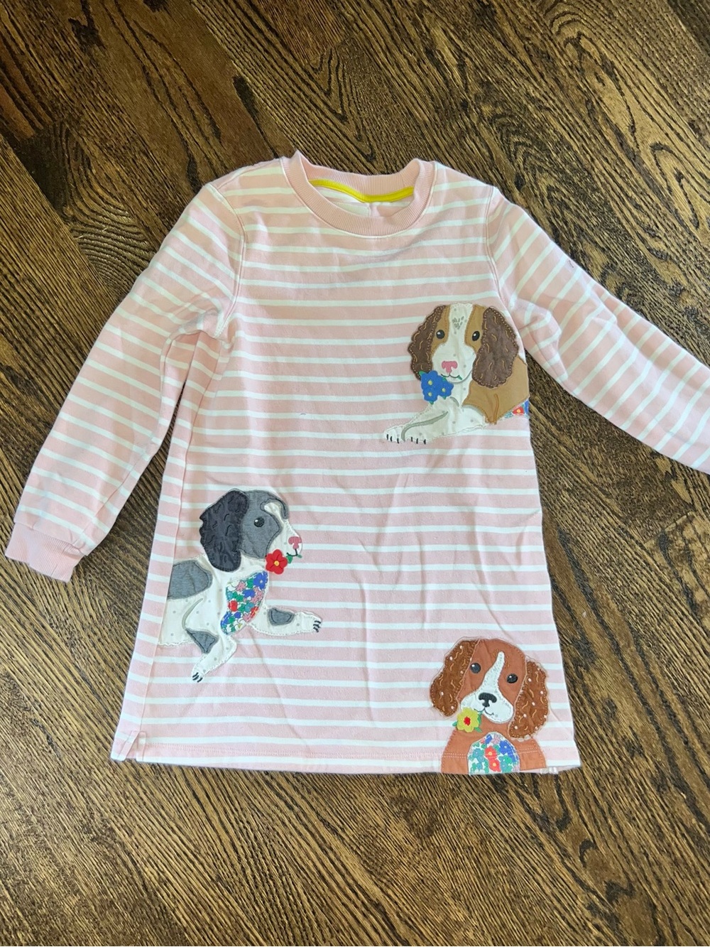Mini Boden Pink and White Striped Top with Yellow Trim